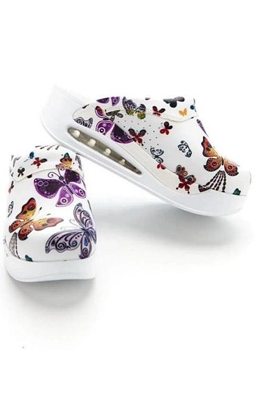 Aleza Shoes Papuci Sabo din piele naturală cu model fluture alb - talpă Cool (AIR).
