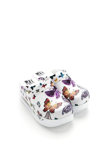 Aleza Shoes Papuci Sabo din piele naturală cu model fluture alb - talpă Cool (AIR).