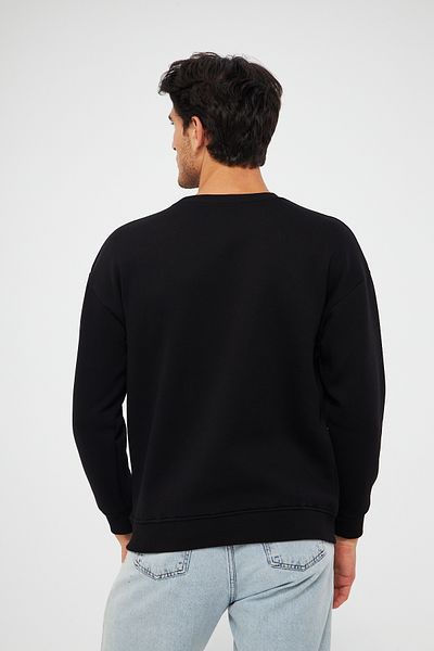 Moda Işık Мъжки черен суитшърт - с кръгло деколте, права кройка