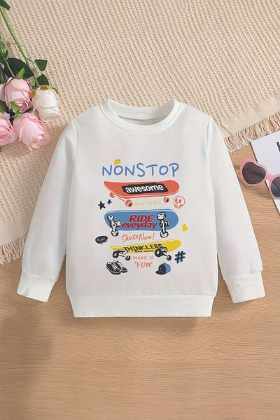 MYADA Stil Nonstop Ride - Hanorac pentru copii oversize imprimat de zi cu zi cu glugă 14563