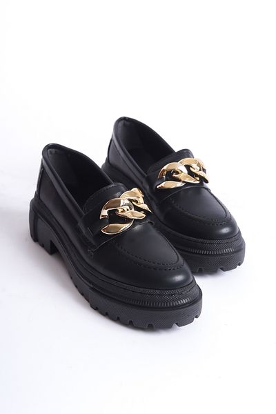 Moda Değirmeni Pantofi mocasini pentru femei - negri, cataramă cu lanț inel, BG1095-113-0004