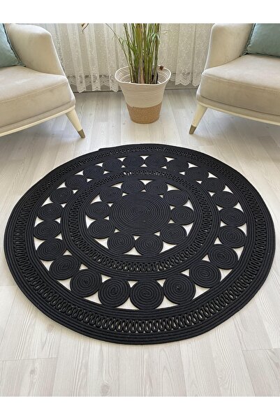 ModaCardin jüt hasır el örgüsü halı kilim yıkanabilir çift taraflı yuvarlak