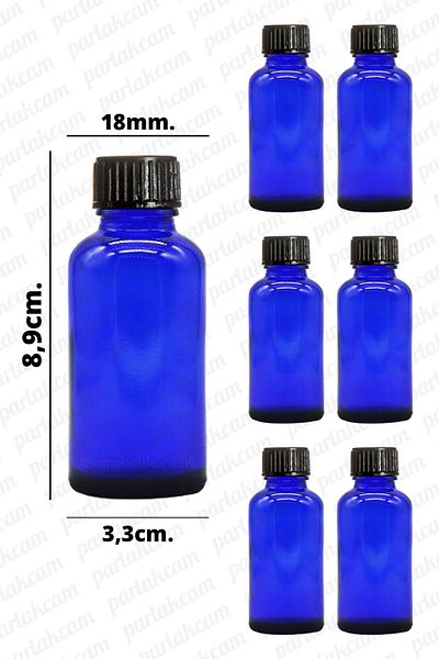 parlakcam Essence Etc. Cologne Bottle - Blue and Black 30ml Glass Bottle, 6 Units