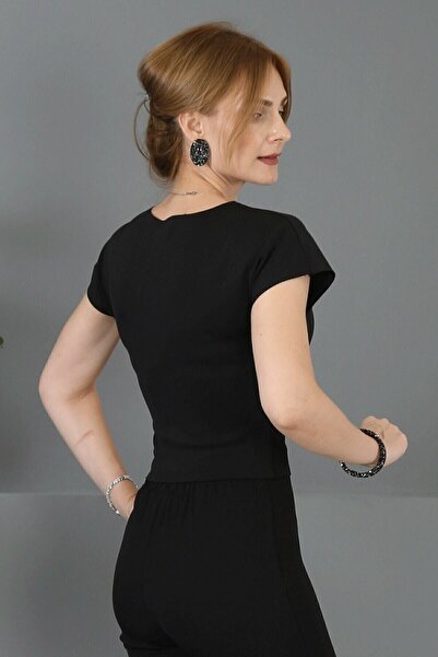 Butik Şımarık Kadın Siyah Yüksek Bel Ispanyol Paça Çelik Interlok Tayt Pantolon