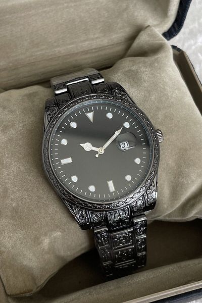 Leerybee Black Distressed Patterned Tk-13 Men's Wristwatch