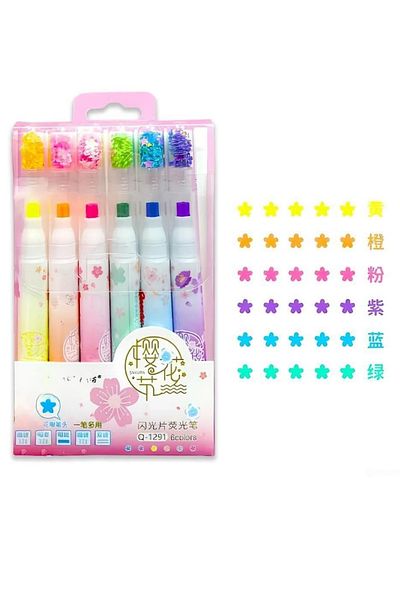 NaSaDAN 6 Pieces Highlighter Sealed Floral Printed Pen Set