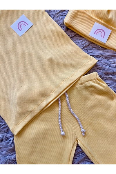 enes baby ribana likralı alt üst şapkalı 3 lü takım