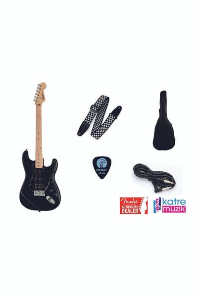 SQUIER Fender Squier Sonic Stratocaster HSS Black Elektro Gitar Seti