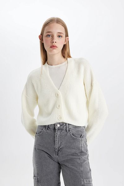 DeFacto Strickjacke mit V-Ausschnitt und normaler Passform