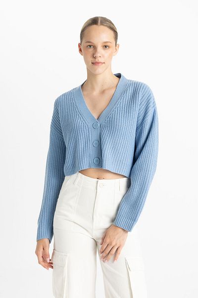 DeFacto Pletený Cardigan s výstřihem do V. Regular Fit