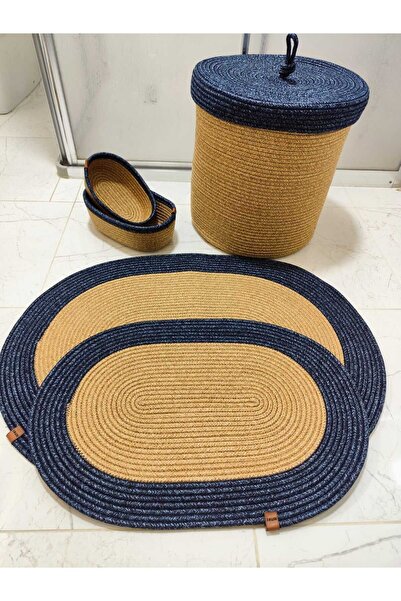 JÜTEX HOME Σετ πατάκι μπάνιου από άχυρο από γιούτα Bohemian Style - Σετ 5 τεμ...