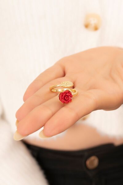 Eva Jewelry Kırmızı Gül Taşlı Ayarlanabilir 14 K Gold Kaplama Kadın Yüzük