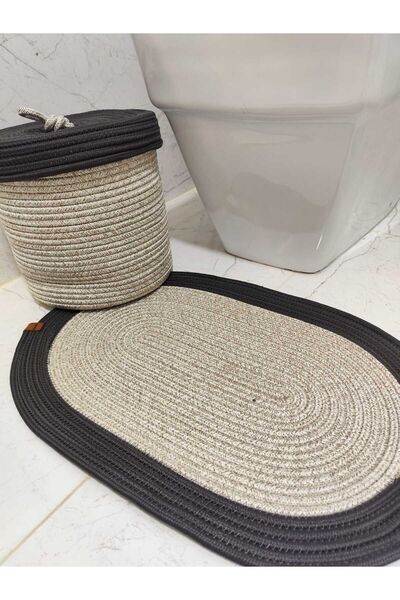 JÜTEX HOME Bohemian Style Jute Wicker Bath Mat Set - 40x60 /basket/25x25