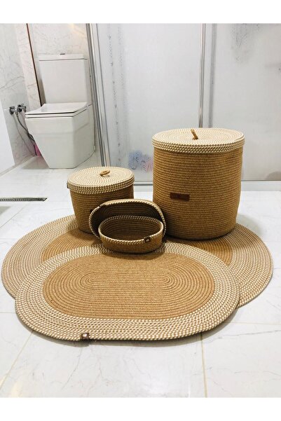 JÜTEX HOME Jüt Hasır 6 Lı Banyo Paspas Takımı Bohem Tarzı Banyo Takımı İ?skan...