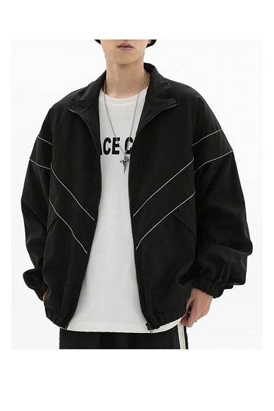 Gofeel Φαρδύ Vintage Μαύρο Μπουφάν με φερμουάρ Parachute College