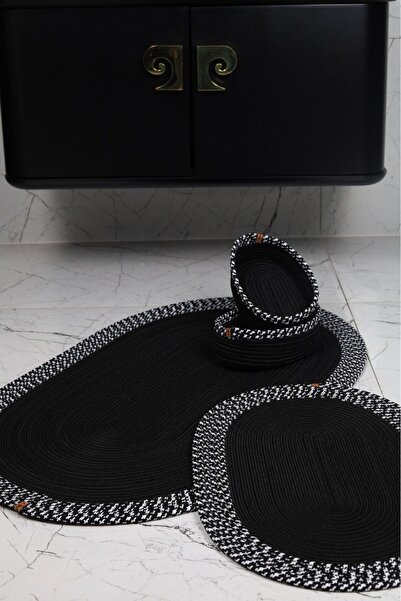 JÜTEX HOME 4-Piece Jute and Wicker Bath Mat Set - Bohemian and Scandinavian S...