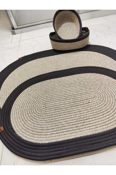 JÜTEX HOME Bohemian Style Jute Wicker Bath Mat Set - Set of 4, Size 50x80/40x...