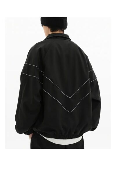 Gofeel Baggy Vintage Siyah Zip Detail Paraşüt Kolej Ceket