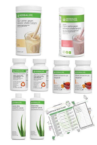 Herbalife 2'li Eko Set Vanilya+Ahududu Shake + 2 Şeftali Çay + 2 Thermo + 2 A...