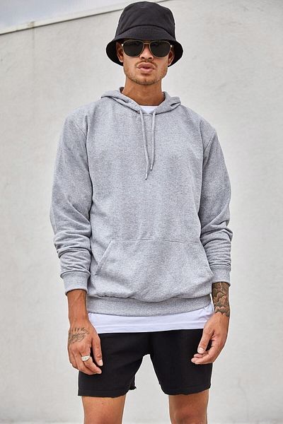 All in Men Gray Unisex Hooded Slim Fit Kangaroo Pocket Sweatshirt