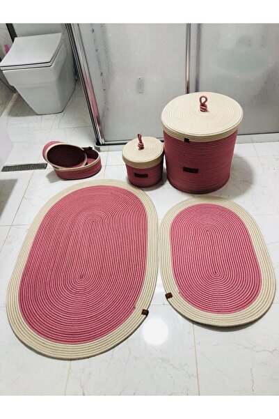 JÜTEX HOME Set de 6 covorașe de baie din iută și paie - Coș în stil boem și n...