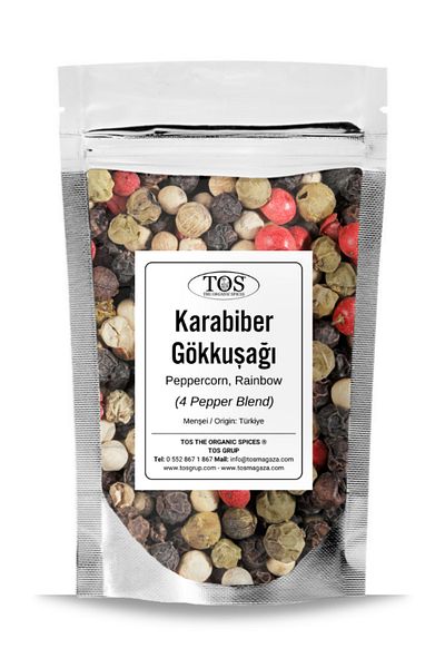 TOS The Organic Spices Rainbow - 250Gr Black Pepper (1St) Quality) Piper Nigrum / Peppercorn, Rainbow