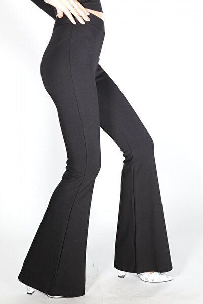 Genel Markalar Kadın Siyah Ispanyol Paça Çelik Örme Toparlayıcı Tayt tayt