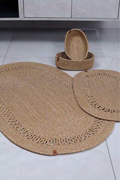 JÜTEX HOME Jüt,Hasır,4 Lü,Banyo Paspas Takımı,Bohem Tarzı Banyo Takımı,İskand...