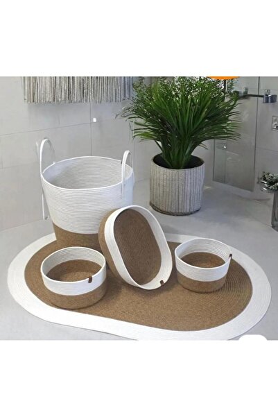 JÜTEX HOME طقم سجاد حمام من الجوت والخوص مكون من 4 قطع - سلة على الطراز البوه...