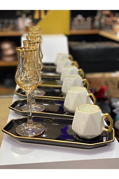 Carmen Soft 6'lı Ayda Sunum Tabaklı Kahve Fincanı Siyah