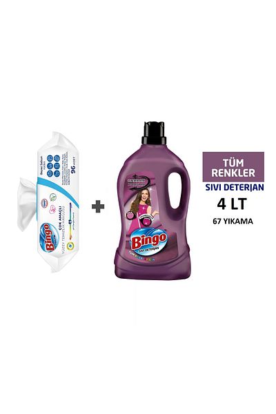 Bingo 96 Pieces of White Soap Surface Cleaning Towels and 4 Lt Bingo Laundry Detergent - Repair Protection