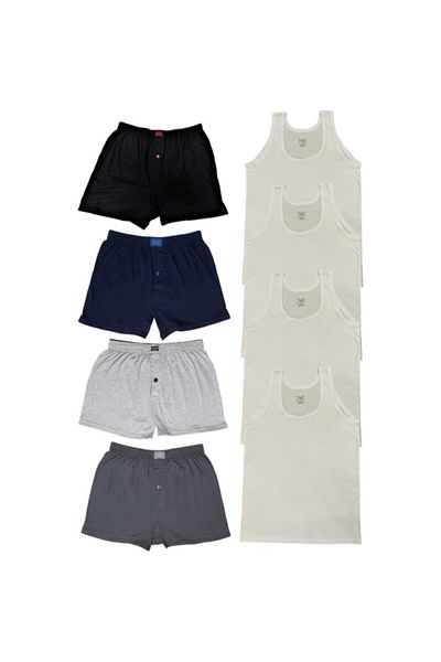 Tutku Arp Grup Men's 4 Pieces of Combed Cotton Boxer and 4 Pieces of White Undershirt Set (8 Items)