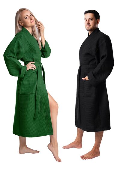 Bagno Milano 2'li %100 Organik Pamuk Bornoz Seti - Çeyiz Bornoz Seti-2'li Siy...