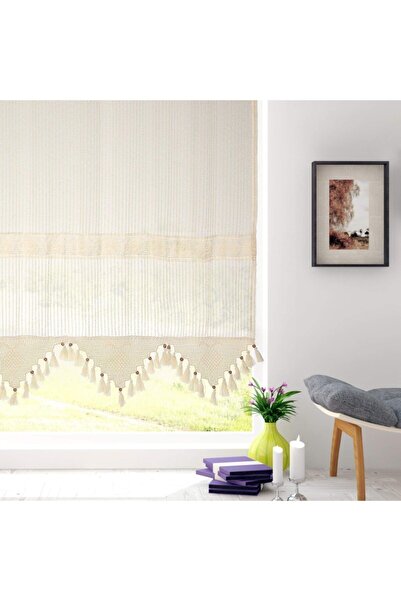 Demirhan Perde Pamuklu Ara Güpürlü Natural Ince Çizgili Tül Perde