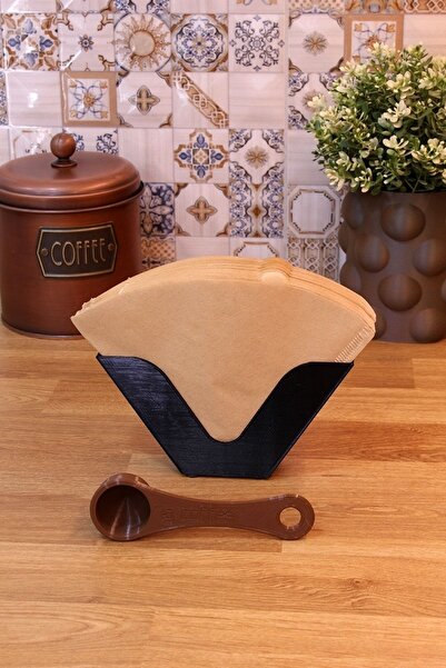 Maflen Kahve Filtre Kağıdı Tutucu Düzenleyici Tezgah Üstü Siyah Ve 7 gr Kahve Ölçü Kaşığı