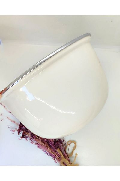 EBRULİEMAYE 4 Liter Vintage Cream Enamel - 24 Cm Diameter Storage Container