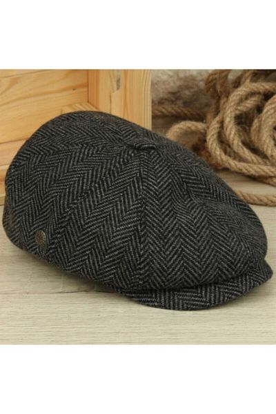 AYER TİCARET David Beckham Model Peaky Blinders Cap Hat Herringbone Smoked
