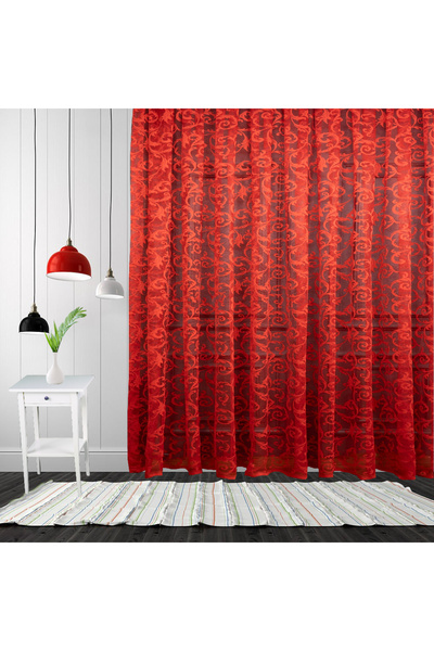 Evdepo Home Crown Shawl Pattern Sparse Pleat, Tulle Curtain Single Wing - Red