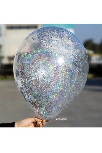 Baloncum Hologram Sim Konfetili Şeffaf Balon 10 Adet