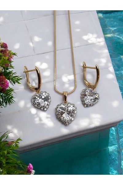 Taktuka Zircon Stone Heart Evening Dress Set - Xuping Necklace and Earrings