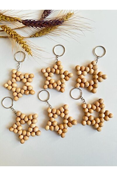 Masal Takı Tasarım 10'lu Ahşap Boncuk Yıldız Anahtarlık/ Nişan Söz Kına Doğum...