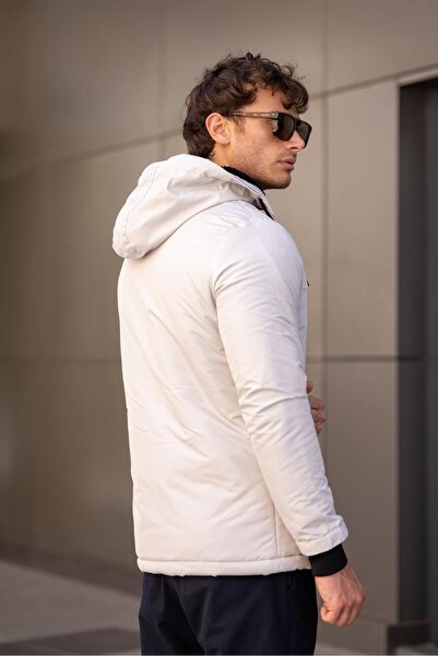 Decas White Mistral Waterproof Furry Men's Hooded Coat