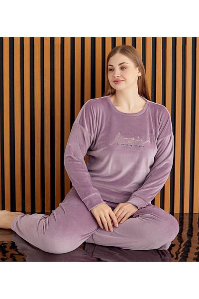 BAHHAR FASHION WOMEN'S LILA LARGE SIZE FRENCH VELVET PAJAMAS SET