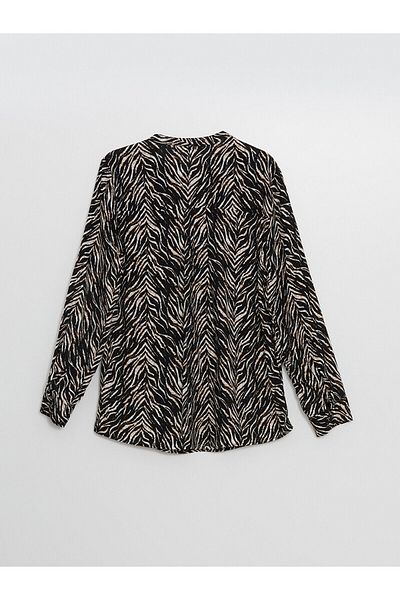 LC Waikiki Γυναικεία μπλούζα με μακρυμάνικη στάμπα LCW με λαιμόκοψη