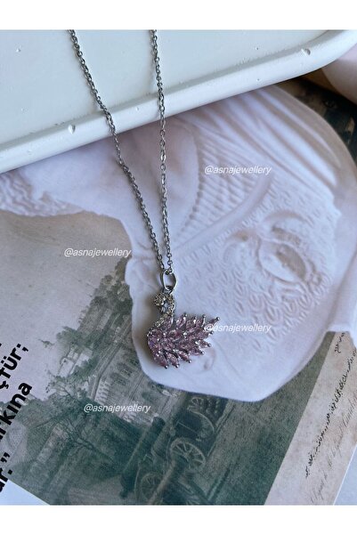ASNA JEWELLERY Kadın Pembe Kuğulu Pink Swan Taşlı Gümüş Çelik Kolye kutusuz Fiyat