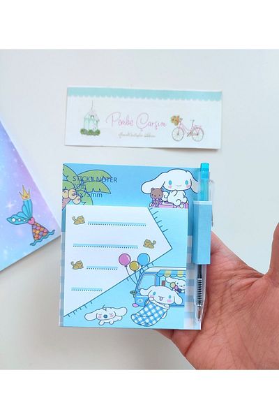 Pembe Çarşı Sanrio 70 Sheets - Kuromi, My Melody, Cinnamoroll, Pompompurin Note Papers with Pen and Adhesive