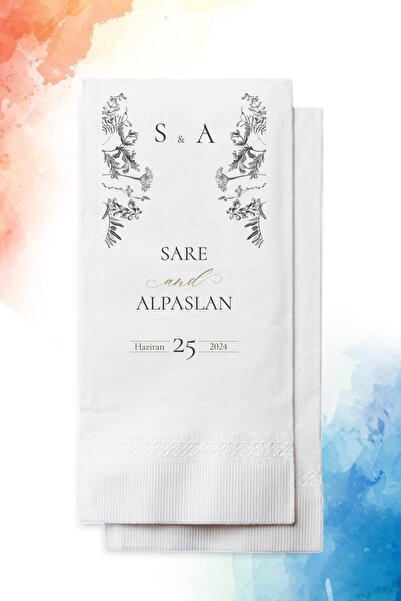 nna tasarım 50 Adet Kişiye Özel Isim Baskılı Düğün Peçetesi (P107-50)