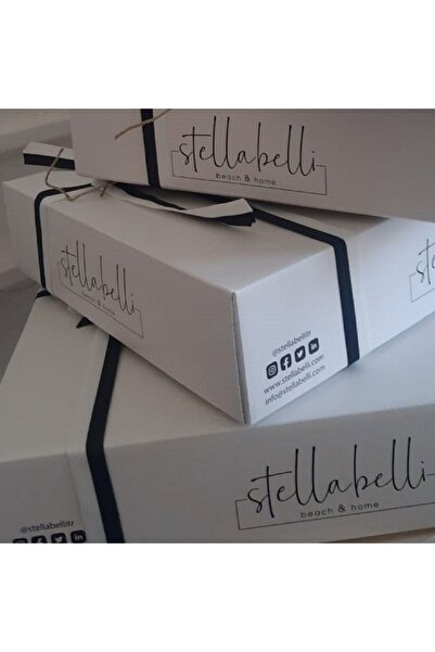 Stella Belli 100% бавовняний ручний тканий халат з капюшоном і візерунком | У коробці | Respiro | Синьо-бежевий