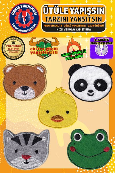 Nakış Fabrikası Set de 5 bucăți de broderie și animale - Patch de aplicație țesută cu călcat