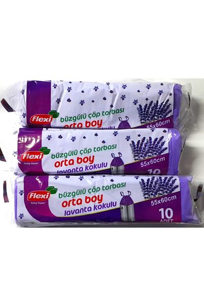 Flexi Garbage Bag Drawstring 55*60 Medium Lavender Scented 3 Pieces